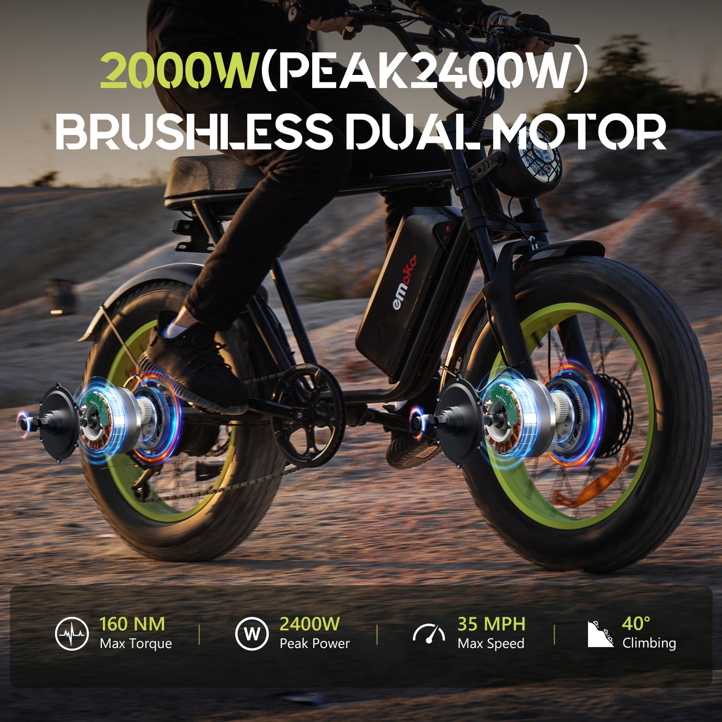 Emoko C91 20 inch 23Ah 2000w dual drive fat tyre high speed ebike