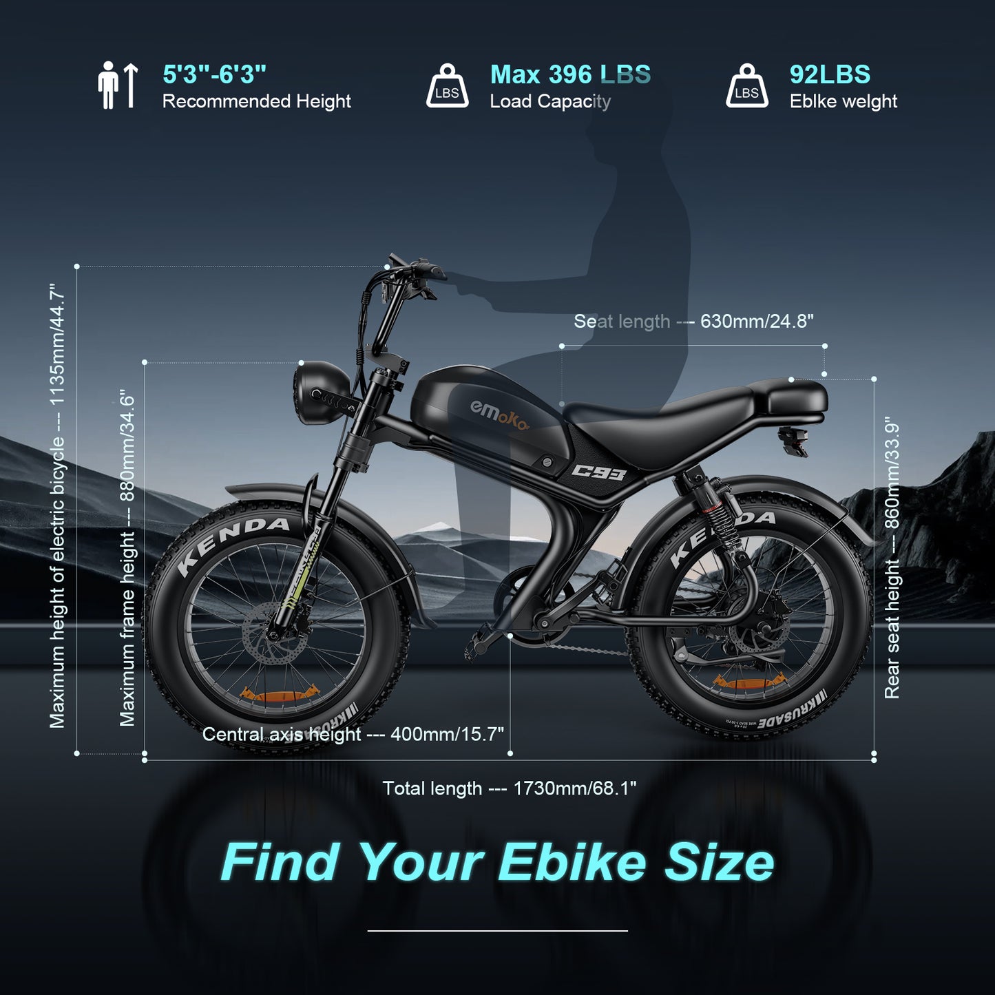 EMOKO "C93 20 inch  fat tyre high speed ebike"